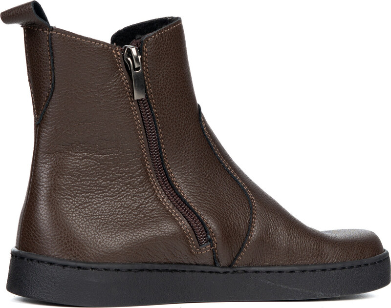 Olivier Damskie sztyblety barefoot Brooke na grubszym spodzie brązowe