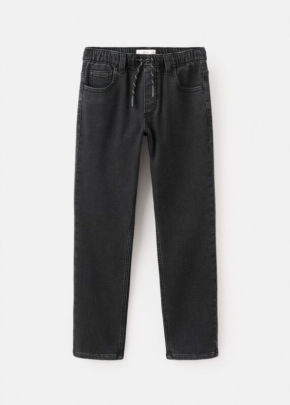 MANGO KIDS - Jeansy comfy ze sznurkiem black denim - 13-14 lata - Dzieci