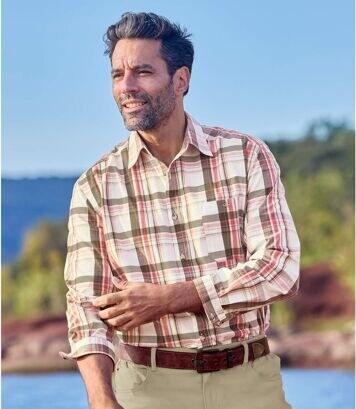 Popelinowa koszula w kratę Atlas For Men Pomarańczowy