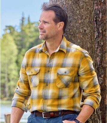 Flanelowa, ochrowa koszula w kratę Atlas For Men Żółty