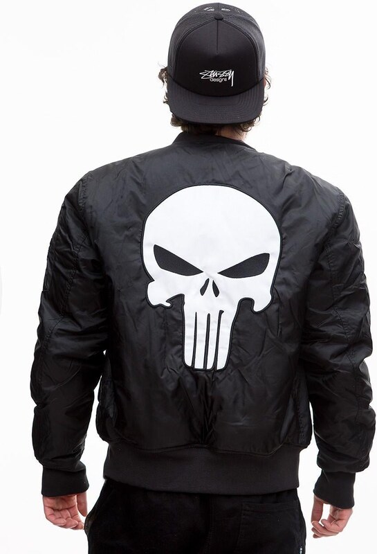 Kurtka Bomber Czarna / Biała Marvel Punisher Back Character