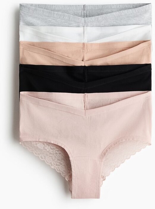 H&M - MAMA Bawełniane figi hipsters z koronką 5-pak - Różowy