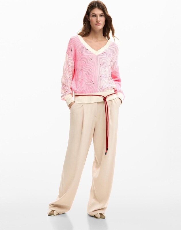 Desigual Sweter jasnoróżowy / biały