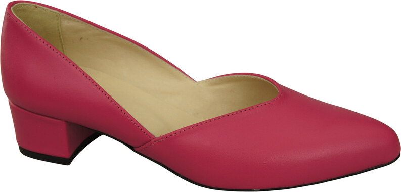 Klasyczne Czółenka Damskie Purpurowe ze Skóry Naturalnej Niski Stabilny Obcas 228 L ElitaBut