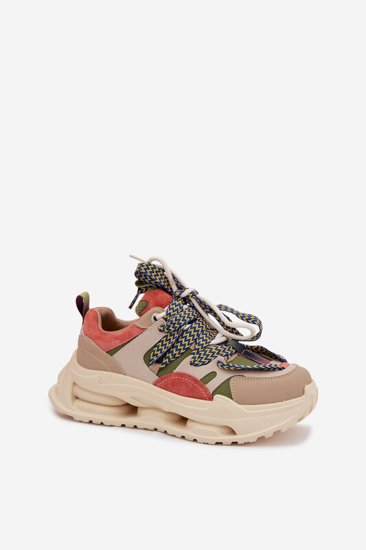 Butosklep Skórzane Sneakersy Damskie Na Platformie D&A CR61-3133 Beżowe