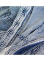 Re-Dress Długa jeansowa damska kurtka z kapturem niebieska (c122)