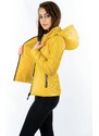 S'WEST Krótka pikowana kurtka damska z kapturem żółta (b9566)