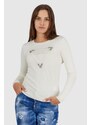 GUESS Kremowy sweterek damski z wyszywanym logo, Wybierz rozmiar S