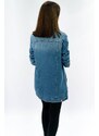 IZZY DENIM Długa damska kurtka jeansowa oversize niebieska (x-761)