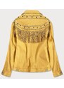 ZAC&ZOE Jeansowa kurtka damska z dżetami i frędzlami żółta (a8306)