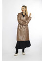 Dwurzędowy klasyczny płaszcz damski ze skóry ekologicznej Ann Gissy camel (AG6-30)