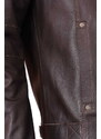 OLF016 - Brązowa męska kurtka skórzana z kontrastowymi nićmi DORJAN