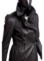 ELZ450 - czarny płaszcz skórzany damski dwurzędowy na guziki DORJAN