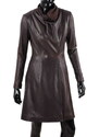 EST123 - brązowy płaszcz skórzany damski z szerokim szalem DORJAN