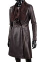 EST123 - brązowy płaszcz skórzany damski z szerokim szalem DORJAN
