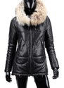 CARLO MONTI ADL450 - ocieplana czarna parka skórzana damska z kapturem DORJAN