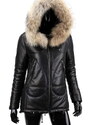 CARLO MONTI ADL450 - ocieplana czarna parka skórzana damska z kapturem DORJAN
