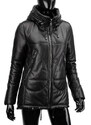 CARLO MONTI ADL450 - ocieplana czarna parka skórzana damska z kapturem DORJAN
