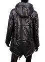 CARLO MONTI ADL450 - ocieplana czarna parka skórzana damska z kapturem DORJAN