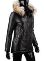 CARLO MONTI ADLA450 - czarna parka skórzana damska z futerkiem na kapturze DORJAN