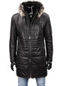 CARLO MONTI EDW450 - Ciepły pikowany płaszcz skórzany męski z kapturem DORJAN