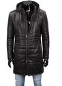CARLO MONTI EDW450 - Ciepły pikowany płaszcz skórzany męski z kapturem DORJAN