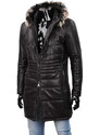 CARLO MONTI EDW450 - Ciepły pikowany płaszcz skórzany męski z kapturem DORJAN