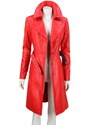 KRN462 - klasyczny czerwony płaszcz skórzany damski z pasem DORJAN