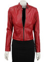 EWA467 - Czerwona skórzana kurtka damska w typie kurtki biker DORJAN