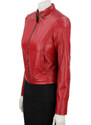 EWA467 - Czerwona skórzana kurtka damska w typie kurtki biker DORJAN