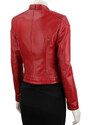 EWA467 - Czerwona skórzana kurtka damska w typie kurtki biker DORJAN