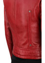 EWA467 - Czerwona skórzana kurtka damska w typie kurtki biker DORJAN