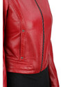 EWA467 - Czerwona skórzana kurtka damska w typie kurtki biker DORJAN