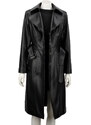 KRN450 - czarny jednorzędowy płaszcz skórzany damski z pasem DORJAN