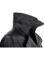 KRN450 - czarny jednorzędowy płaszcz skórzany damski z pasem DORJAN