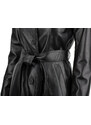 KRND450 - długi czarny płaszcz skórzany damski z paskiem DORJAN