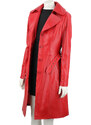 KRN412 - czerwony płaszcz skórzany damski jednorzędowy z paskiem DORJAN