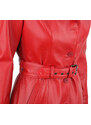 KRN412 - czerwony płaszcz skórzany damski jednorzędowy z paskiem DORJAN