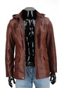 FLX122 - brązowa kurtka skórzana męska z kapturem na wiosnę i jesień DORJAN