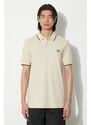 Fred Perry polo bawełniane Twin Tipped Shirt kolor beżowy gładki M3600.U87