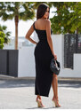 WASSYL Elegancka dopasowana sukienka asymetryczna maxi czarna D224