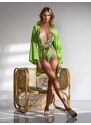 Miss Lou Zielone kimono wiskoza I Modny szlafrok plażowy (UNIVERSAL)