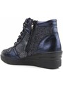 Skórzane botki damskie - HELIOS Komfort 597, granatowe