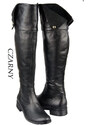 Obuwie Kozaki Damskie Oficerki Muszkieterki Czarne Wysokie cholewka za kolano skóra naturalna 803 ElitaBut