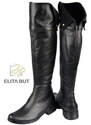 Obuwie Kozaki Damskie Oficerki Muszkieterki Czarne Wysokie cholewka za kolano skóra naturalna 803 ElitaBut