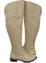 Obuwie Kozaki Damskie Oficerki Beżowe Muszkieterki Wysokie za kolano skóra naturalna 638 ElitaBut