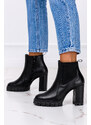 Czarne botki na słupku POLSKA SKÓRA Casu 2308