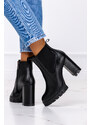 Czarne botki na słupku POLSKA SKÓRA Casu 2308