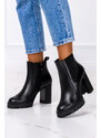 Czarne botki na słupku POLSKA SKÓRA Casu 2308