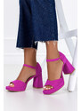 Fuksjowe sandały skórzane na klocku z zakrytą piętą PRODUKT POLSKI Casu 2321